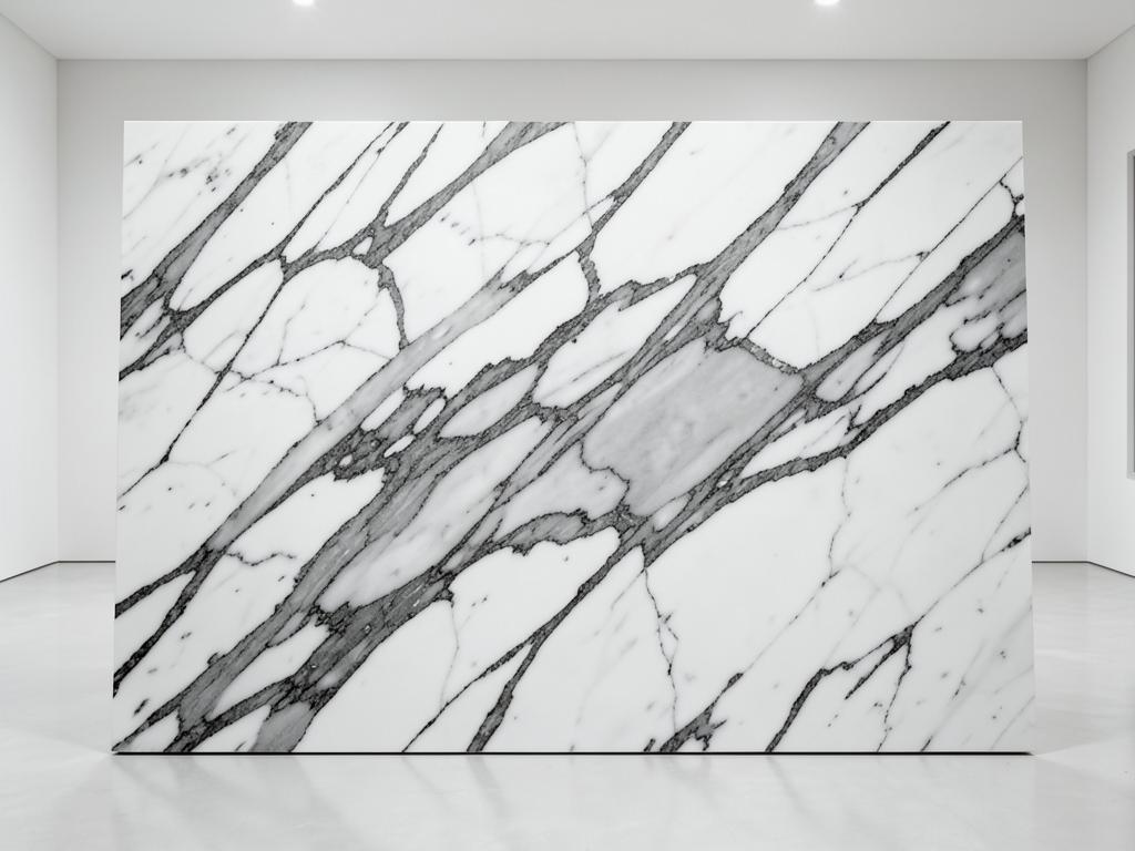 Calacatta marble countertop material with white surface and dramatic gray veining